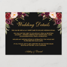 Bourgogne Bloemen bruiloft Details Zwart Inzetstuk Briefkaart