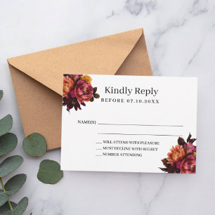 Bourgogne bloemen bruiloft reactie RSVP Notitiekaartje