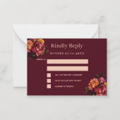 Bourgogne bloemen bruiloft reactie RSVP Notitiekaartje (Voorkant)