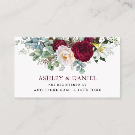 Bourgogne Bloemen Bruiloft Registry Invoegen Kaart (Voorkant)