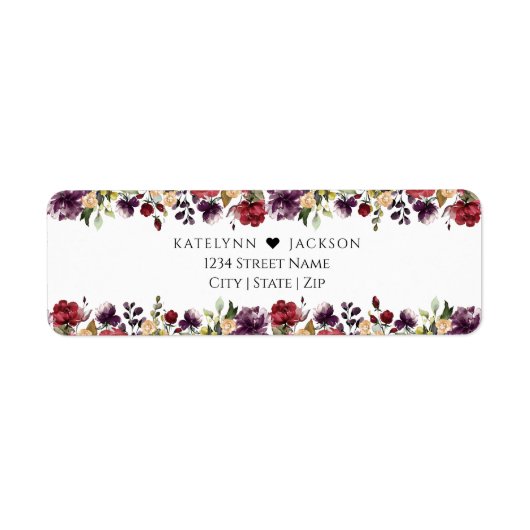 Bourgogne Bloemen Bruiloft Stationery Retouradres Etiket (Voorkant)