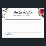 Bourgogne Bloemen Bucket List Ideeën Trouwkaarten Kaart<br><div class="desc">Deze mooie gepersonaliseerde emmerlijstkaarten zullen de perfecte aanvulling zijn op uw huwelijksreceptie of bruids-/parendouche. Dit ontwerp beschikt over bordeaux waterverf bloemen en ruimte voor gasten om hun bucket list ideeën van plaatsen of activiteiten voor de pasgetrouwden te laten doen in hun leven.</div>