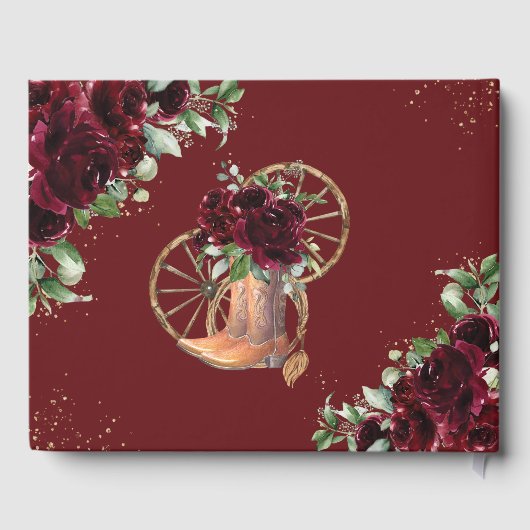 Bourgogne Bloemen Charro Boots Quinceanera Foto Gastenboek (Achterkant)