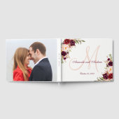 Bourgogne Bloemen Chic Grijs Monogram Foto Huwelij Gastenboek (Volledig)