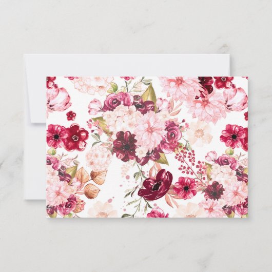 Bourgogne Bloemen Drop Bruiloft Maaltijd Keuze RSV RSVP Kaartje (Achterkant)