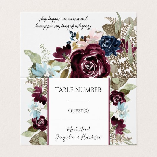 Bourgogne Bloemen Elegant Blauw Blauw Blauw Blauw  Visitekaartje (Buitenkant ongevouwen)