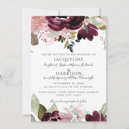 Bourgogne Bloemen Elegant Blush Blad Bladgroen Bru Kaart (Voorkant)