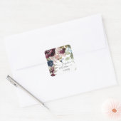Bourgogne Bloemen Elegante Blush Jewel Tone Bruilo Vierkante Sticker (Envelop)