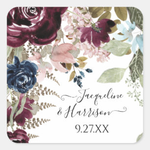Bourgogne Bloemen Elegante Blush Jewel Tone Bruilo Vierkante Sticker