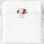 Bourgogne Bloemen Elegante bruiloft Ronde Sticker (Tas)