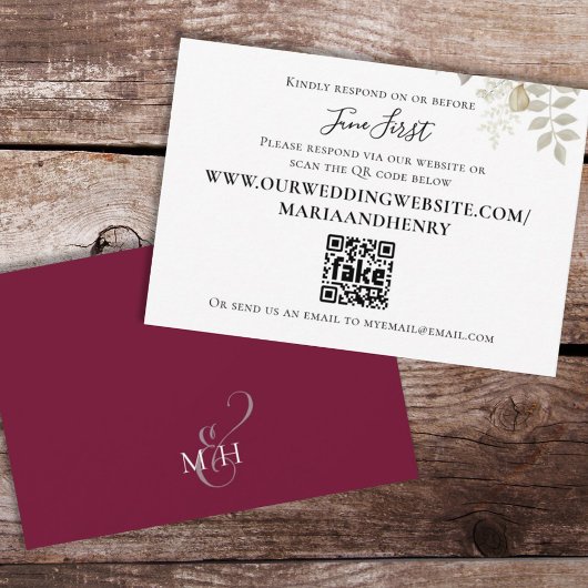 Bourgogne Bloemen Elegante Huwelijk RSVP Informatiekaartje