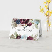 Bourgogne Bloemen Elegante Marine bruiloft Dank u Kaart (Gele Bloem)