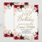 Bourgogne Bloemen en Goud Verrassing 100e Verjaard Kaart (Voorkant / Achterkant)