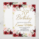 Bourgogne Bloemen en Goud Verrassing 70e Verjaarda Kaart (Voorkant / Achterkant)