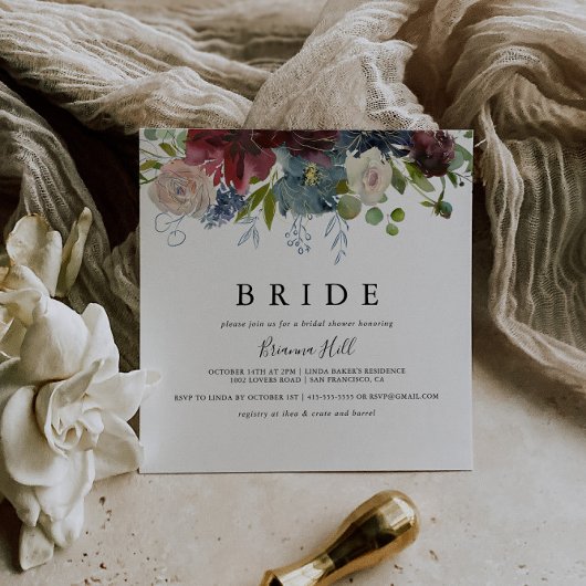 Bourgogne Bloemen en groen bruid Vrijgezellenfeest Kaart