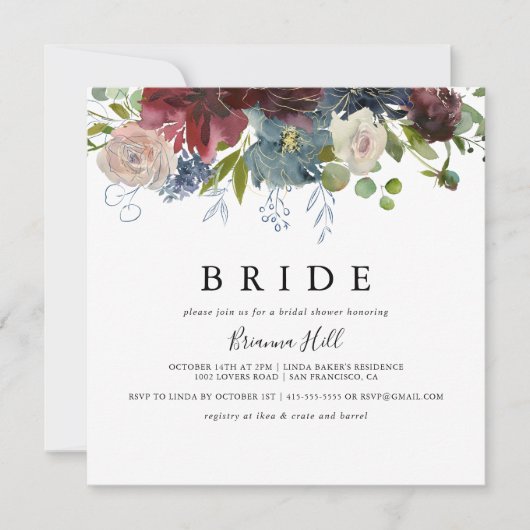 Bourgogne Bloemen en groen bruid Vrijgezellenfeest Kaart (Voorkant)