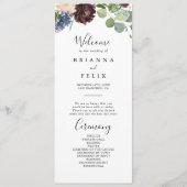 Bourgogne Bloemen en groen bruiloft programma Programmakaart (Voorkant)