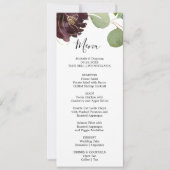 Bourgogne Bloemen en Groen Diner Menu Kaart (Voorkant)