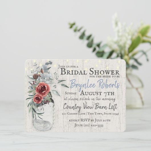 Bourgogne Bloemen en Jar Rustiek Vrijgezellenfeest Kaart (Staand voorkant)