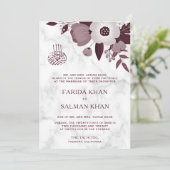 Bourgogne Bloemen en Wit Marmer Islamitische bruil Kaart (Staand voorkant)