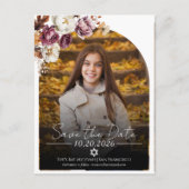 Bourgogne Bloemen Foto Bat Mitswa Save the Date Briefkaart (Voorkant)