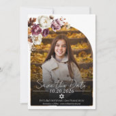 Bourgogne Bloemen Foto Bat Mitswa Save the Date Kaart (Voorkant)