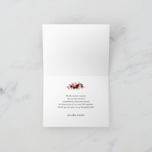 Bourgogne Bloemen Foto bruiloft dank u opmerking Bedankkaart (Binnen)