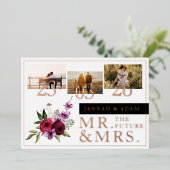 Bourgogne Bloemen Foto Bruiloft Mr en Mrs Roos Folie Uitnodiging (Staand Voorkant)