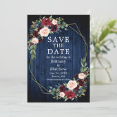 Bourgogne Bloemen Foto Geo Lijst Blauw Hout Save The Date (Staand voorkant)