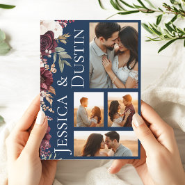 Bourgogne Bloemen Fotocollage Marine Blauwe bruilo Kaart