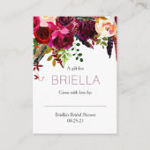 Bourgogne Bloemen Geen Wrap Douche aanvraag label  Informatiekaartje (Achterkant)