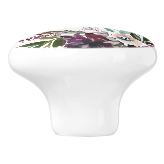 Bourgogne Bloemen Gelukkig Altijd Na Citaat Wit Keramische Knop (Zijkant)