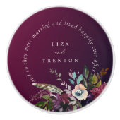 Bourgogne Bloemen Gelukkig Altijd Na Quote Keramische Knop (Voorkant)