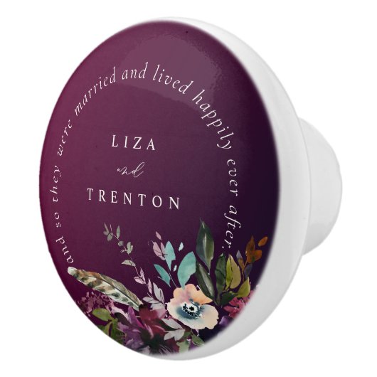 Bourgogne Bloemen Gelukkig Altijd Na Quote Keramische Knop (Rechts)