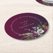 Bourgogne Bloemen Gelukkig Altijd Na Quote Trouwen Ronde Kartonnen Onderzetter (Gebogen)