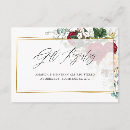 Bourgogne Bloemen Geometrische Huwelijkscadeau Reg Informatiekaartje (Voorkant)