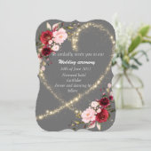 Bourgogne Bloemen & Glitter Hart, Uitnodiging voor (Staand voorkant)