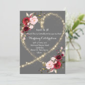 Bourgogne Bloemen & Glitter Hart, Uitnodiging voor (Staand voorkant)