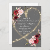 Bourgogne Bloemen & Glitter Hart, Uitnodiging voor (Voorkant / Achterkant)