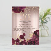 Bourgogne Bloemen Glitter Roos Gold 30thBirthday Kaart (Staand voorkant)