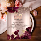 Bourgogne Bloemen Glitter Roos Goud 60thBirthday Kaart