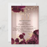 Bourgogne Bloemen Glitter Roos Goud 70e Verjaardag Kaart<br><div class="desc">Een moderne,  chic en glamoureus uitnodiging met een elegante gouden tiara,  snaarlichten en bloemen.</div>