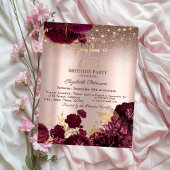 Bourgogne Bloemen Glitter Roos Goud 75e Verjaardag Kaart