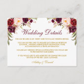 Bourgogne Bloemen Goud Bruiloft Details invoegen K Informatiekaartje (Voorkant)