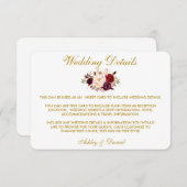 Bourgogne Bloemen Goud Bruiloft Details invoegen K Informatiekaartje (Voorkant / Achterkant)