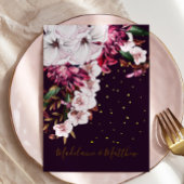 Bourgogne Bloemen Goud Elegant Chique Bruiloft Kaart