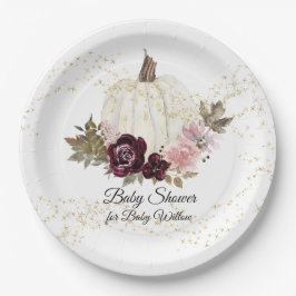 Bourgogne Bloemen Goud Glitter Baby shower Pompoen Papieren Bordje