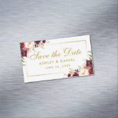 Bourgogne Bloemen Goud Save The Date Mini Magnet Magnetisch Visitekaartje (Voorbeeld)