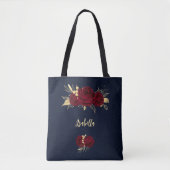 Bourgogne Bloemen Gouden bladeren Marine Tote Bag (Voorkant)
