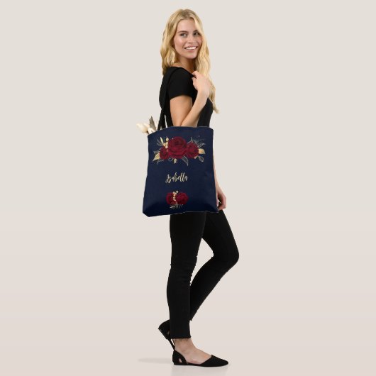 Bourgogne Bloemen Gouden bladeren Marine Tote Bag (Op model)
